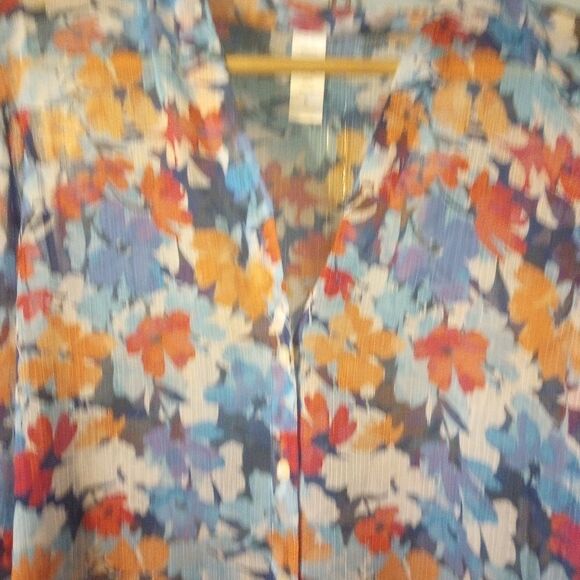 American Beach Sheer Floral Print Button Down Swim Suit Cover - Picture 4 of 10